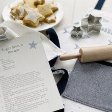 Load image into Gallery viewer, Children's recycled linen apron and baking set - mackerel splash design
