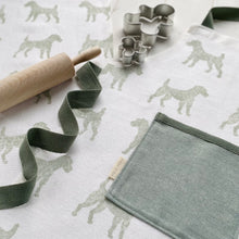Load image into Gallery viewer, Children's recycled linen apron and baking set - patterdale terrier design