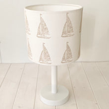 Load image into Gallery viewer, Block printed recycled linen lampshade - sail boat design