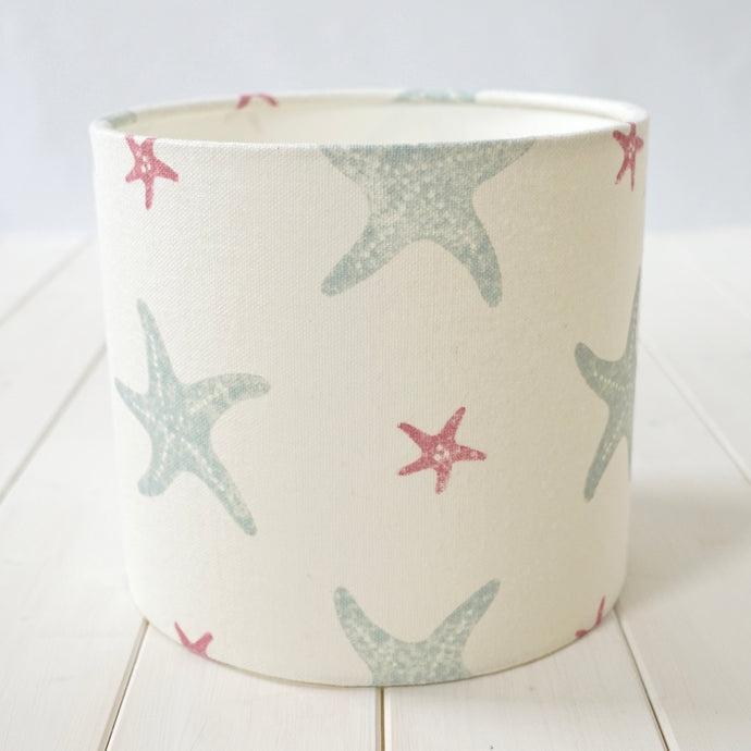 Block printed recycled linen lampshade - starfish design