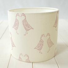 Load image into Gallery viewer, Block printed recycled linen lampshade - kissing geese design
