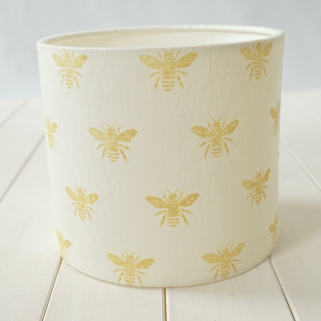 Block printed recycled linen lampshade - honey bee design