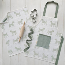 Load image into Gallery viewer, Children&#39;s recycled linen apron and baking set - patterdale terrier design
